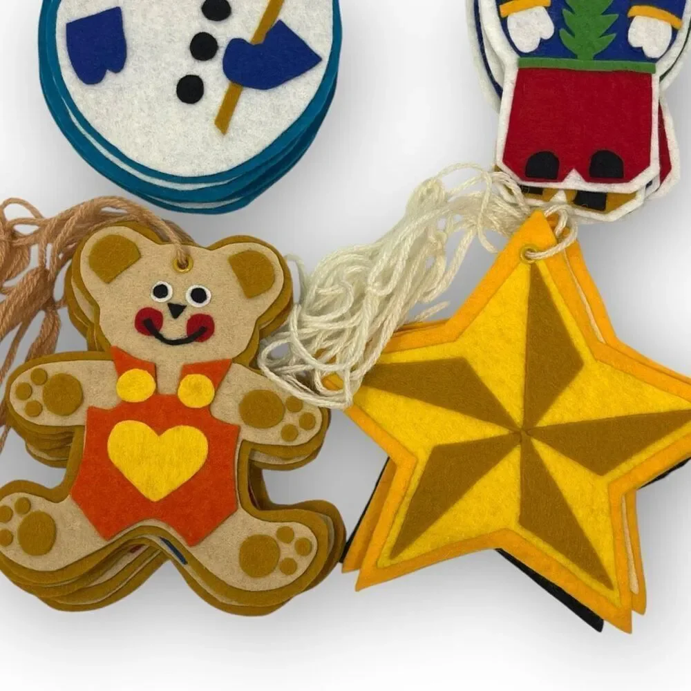 Vintage Felt Christmas Ornament Lot 29 Nutcracker Bear Star Santa Tree Snowman
